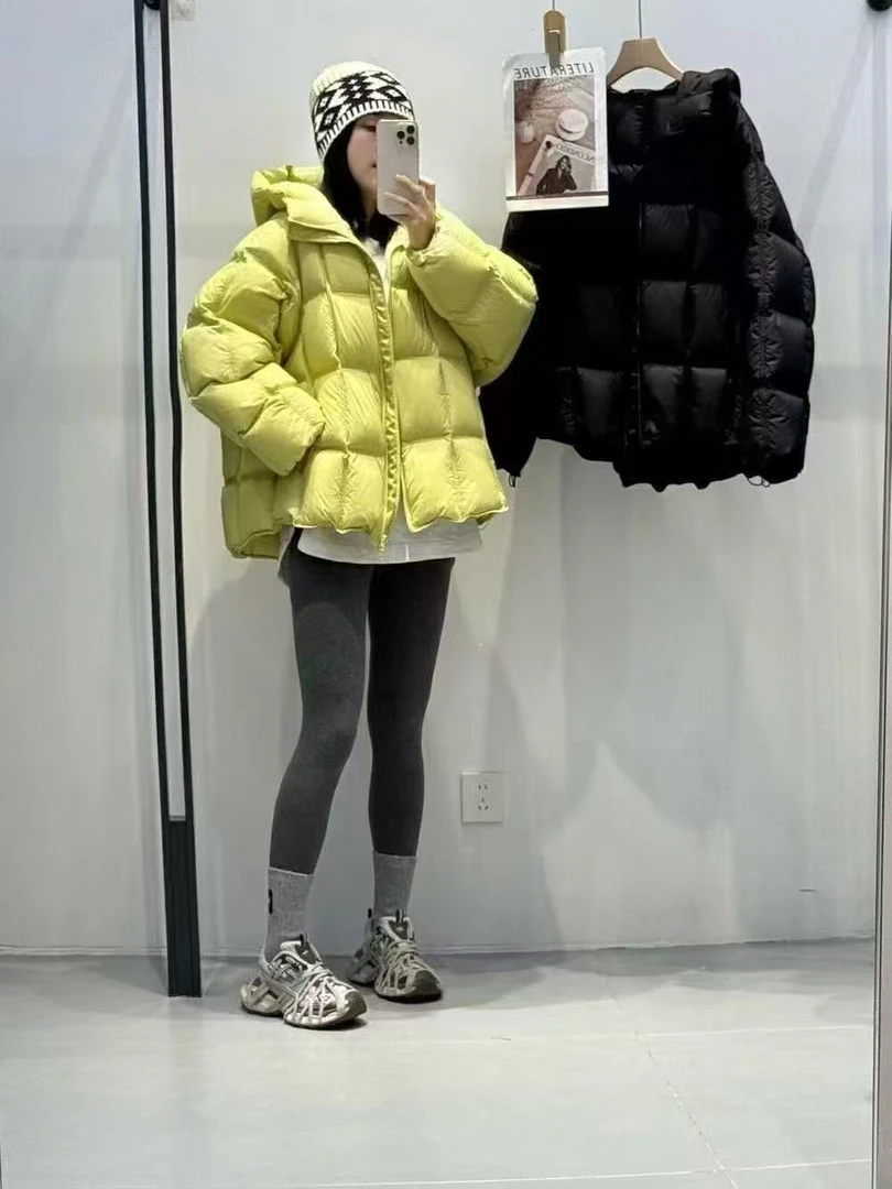 2412 90白鸭绒连帽短款羽绒服小方块羽绒服