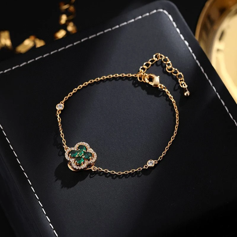 铜合金手链 真金电镀 精工轴承旋转四叶草手链