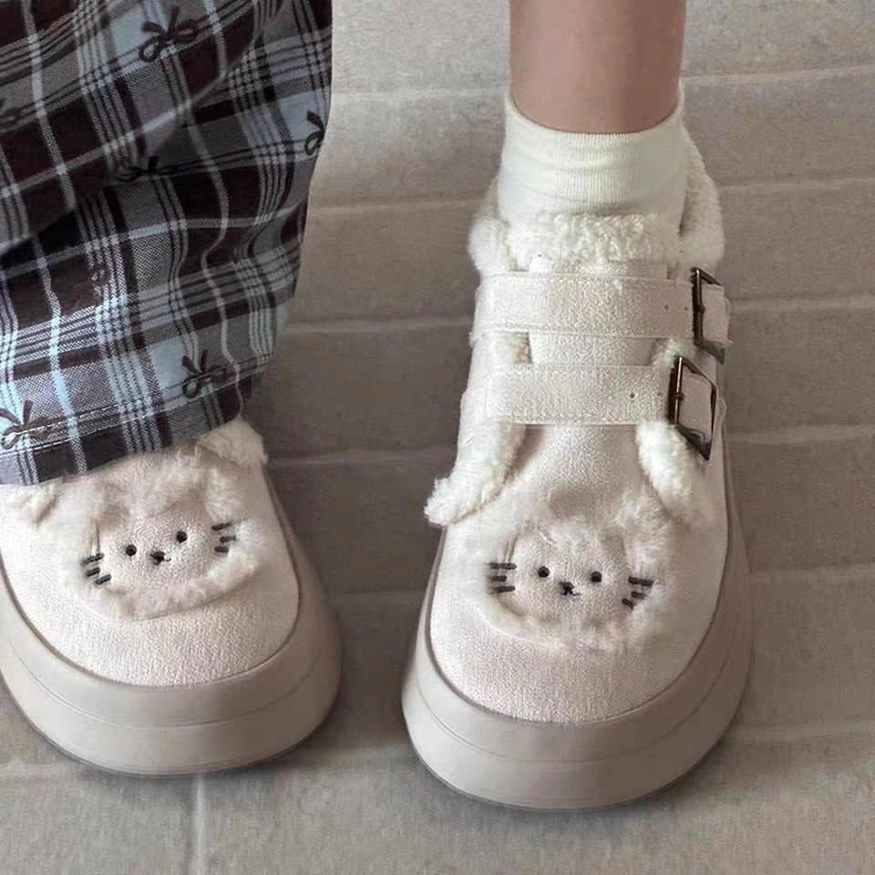 学院风秋冬加绒魔术贴女鞋2025新款原创设计小众板鞋学生保暖棉鞋