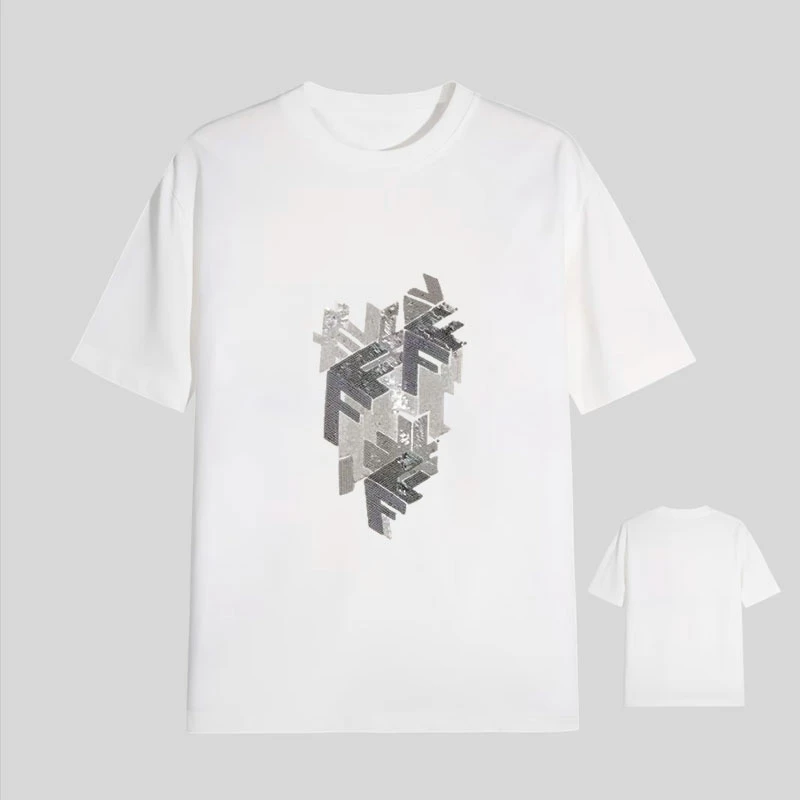 【3号链接-F家乱码印】短袖T恤男女同款宽松经典立体硅胶印花加烫钻