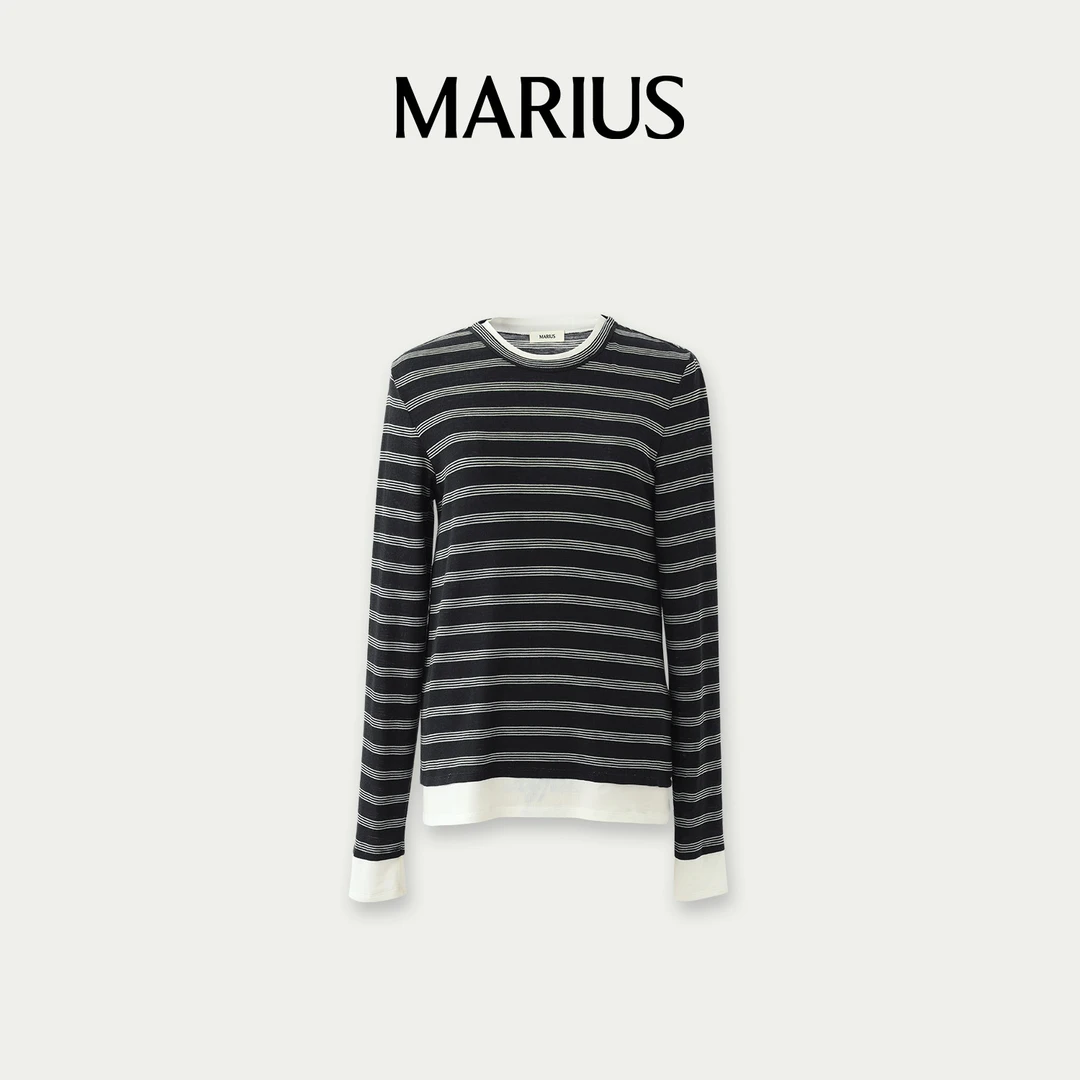 MARIUS【琥珀流光风】‘羊小条’经典条纹假两件