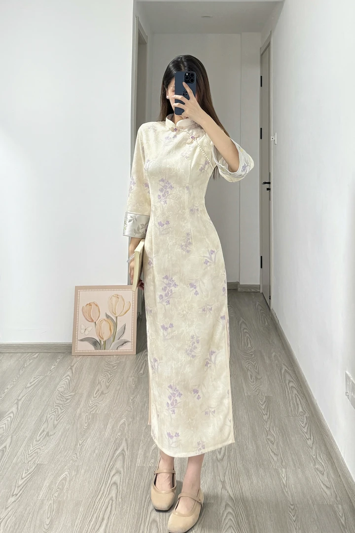 [挽稣]苏禾旗袍春秋新款单层改良款长度约120