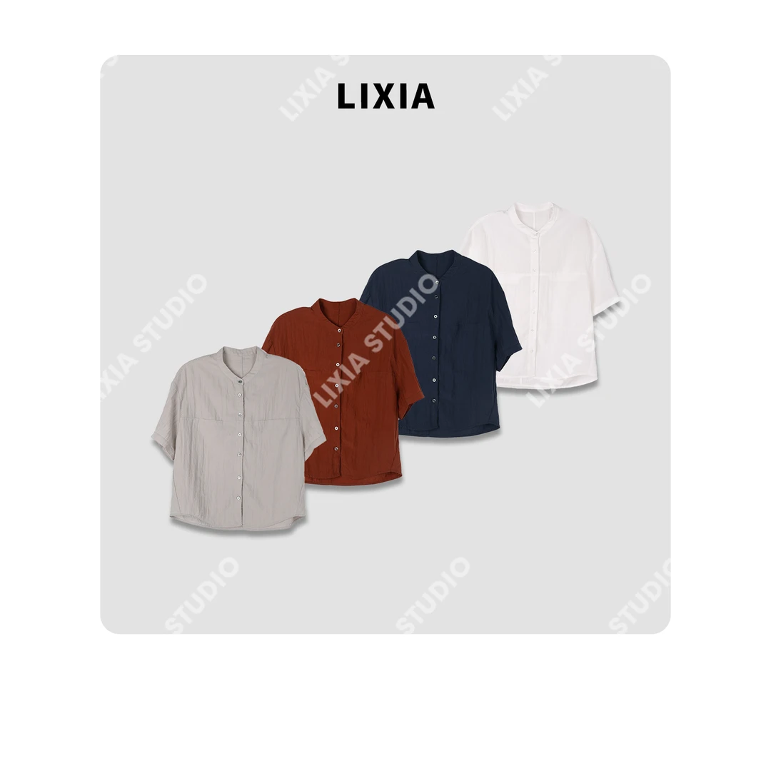 LIXIA【定义松弛】ins风简约设计时尚休闲立领短袖衬衫-D7869