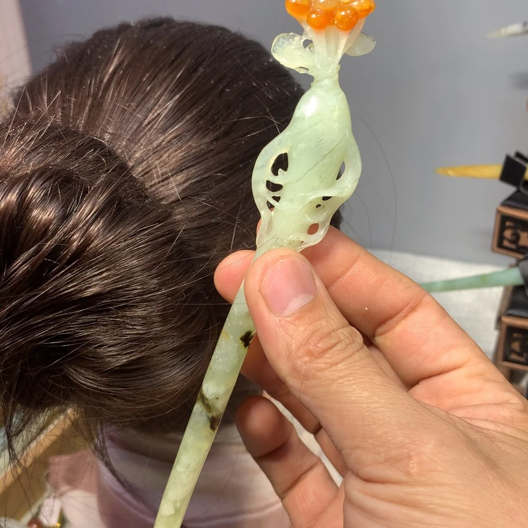 岫玉玉雕发簪未镶嵌