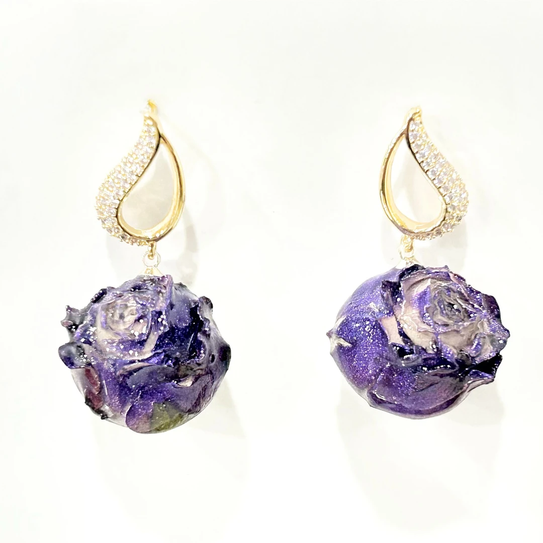 铜合金耳饰  4517西洋中古风 vintage复古紫色花朵耳环