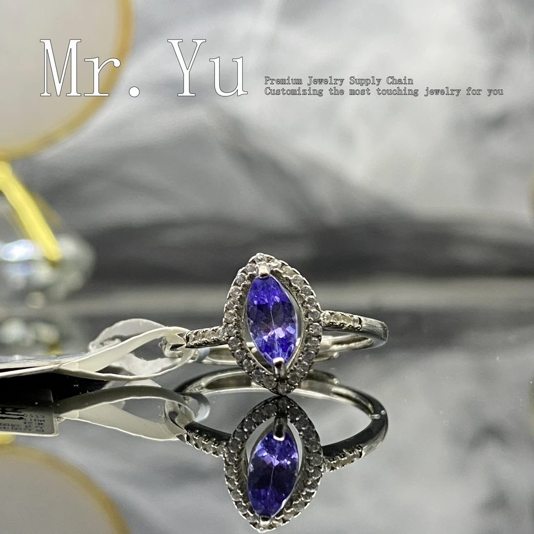 天然坦桑石戒指时尚气质轻奢工艺设计师马眼镶嵌lts2