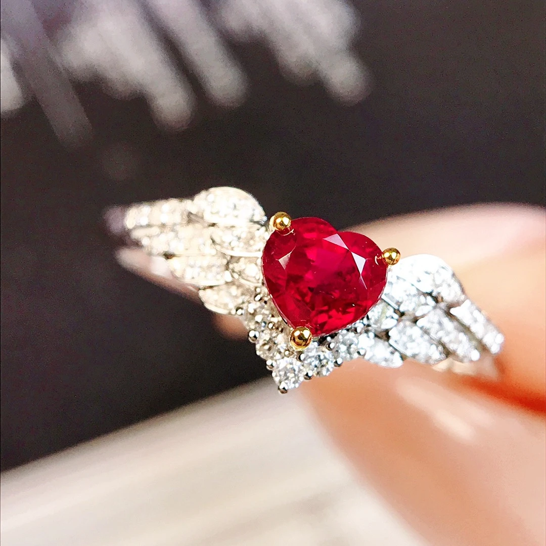 红宝石戒指/0.54ct天然红宝石18K金钻石附证#GA