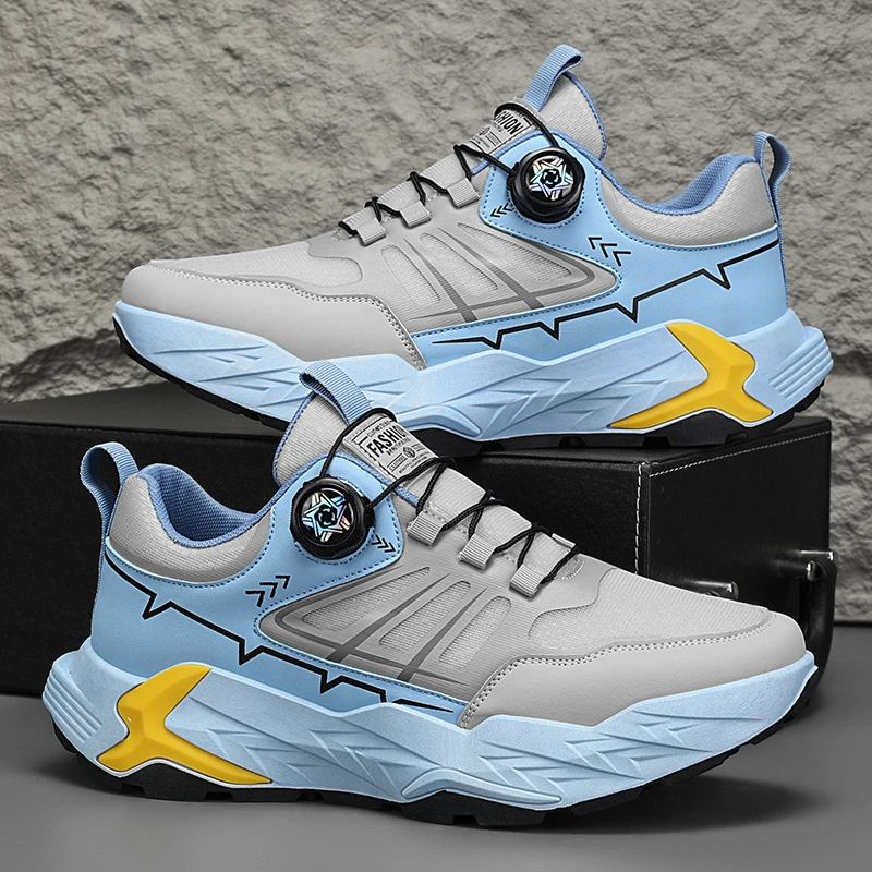 男鞋2025春季新款厚底耐磨防滑旋转纽扣鞋休闲透气户外运动鞋子