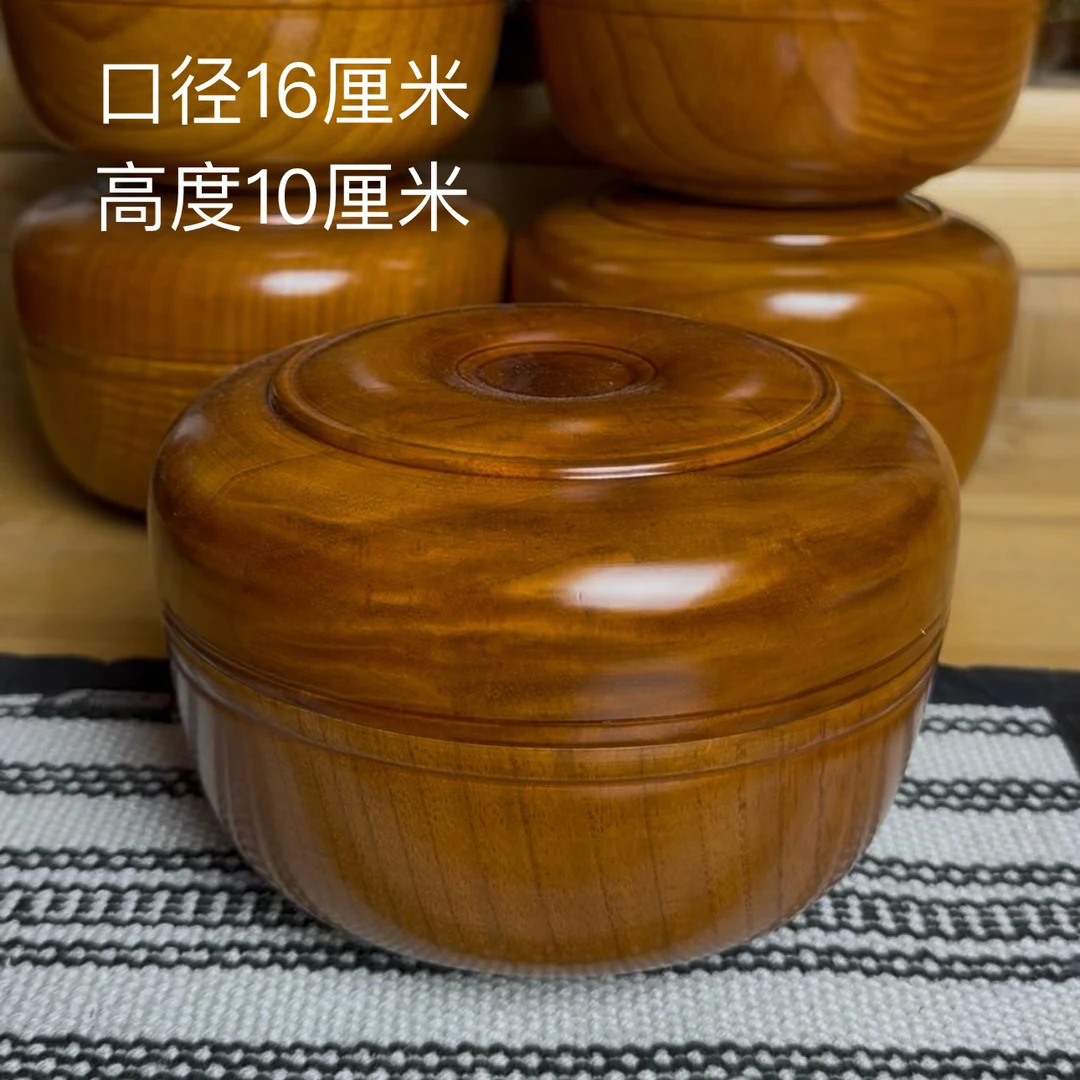 藏式果布实木吃饭碗糌粑碗口径16厘米带盖子配小木勺