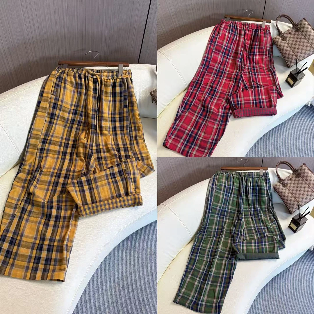 2025夏季新款时尚格子休闲裤宽松显瘦直筒阔腿裤拖地长裤子潮流2