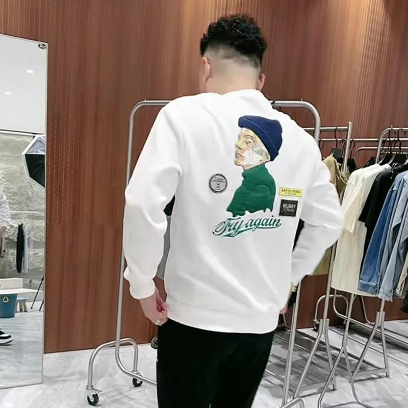 【 WOH ！官方正品 】秋季新款潮牌白色圆领欧洲站男装印花卫衣男轻