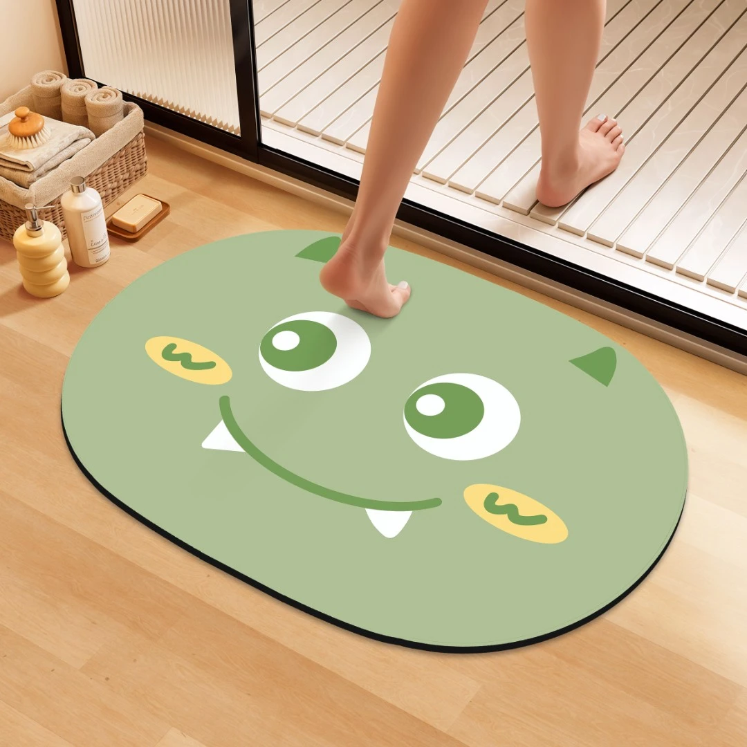 A302【40*60cm】趣味表情-绿色硅藻泥浴室吸水防滑速家用地垫