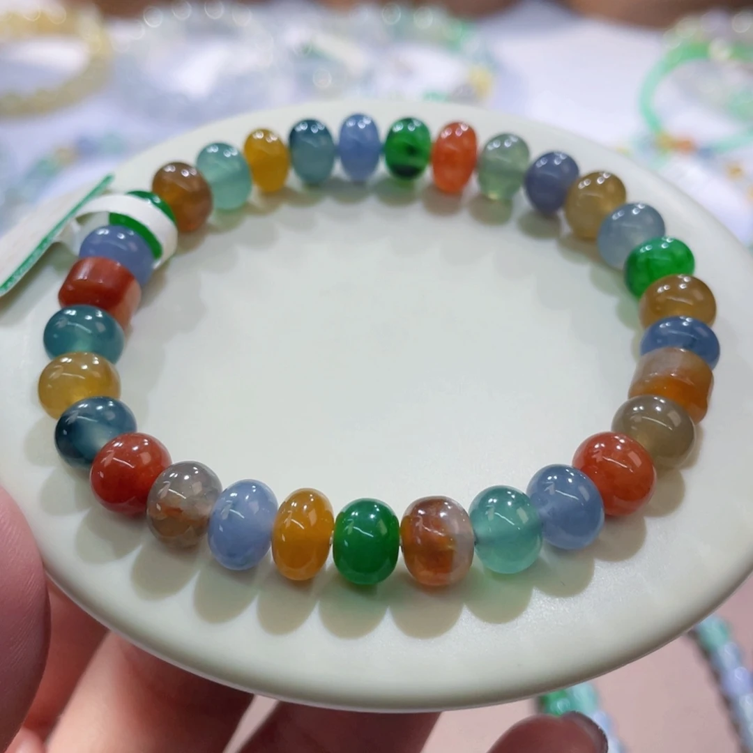 未镶嵌手链翡翠彩虹鼓珠卡8.2