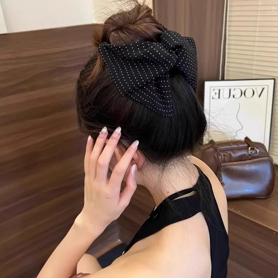 复古黑色波点三角抓夹女2025新款时尚后脑勺气质盘发鲨鱼夹发饰女