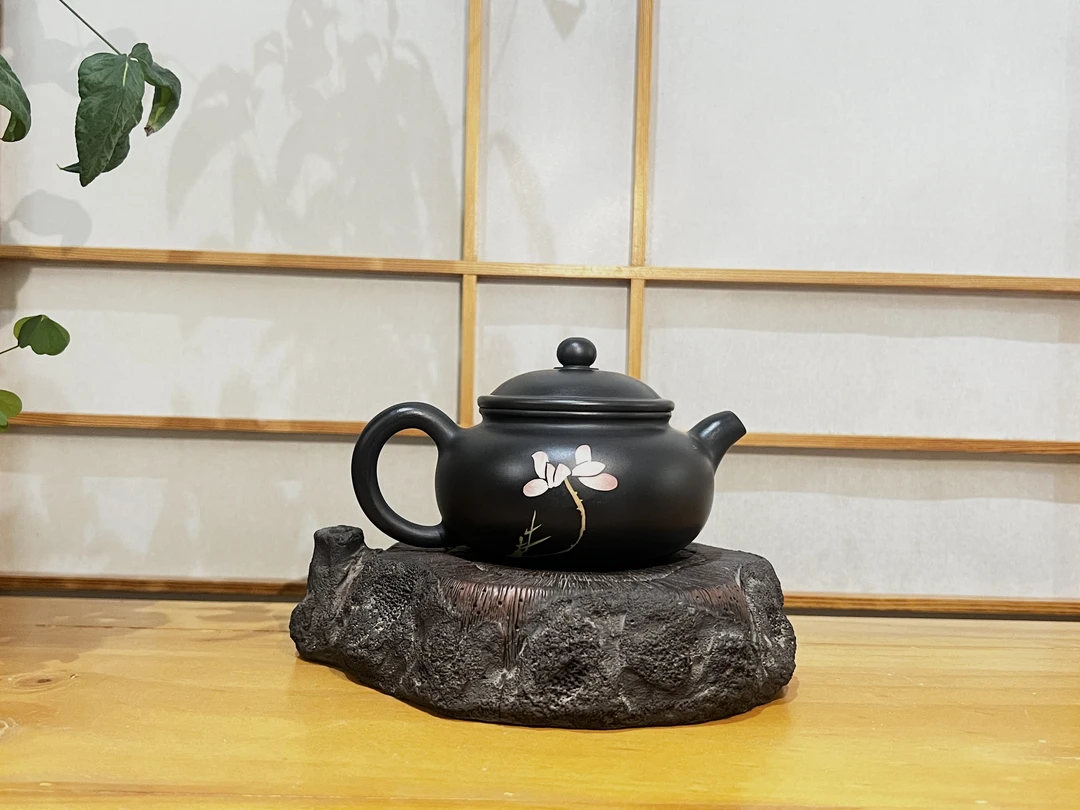 建水紫陶阴刻阳填精品仿古壶容量~200