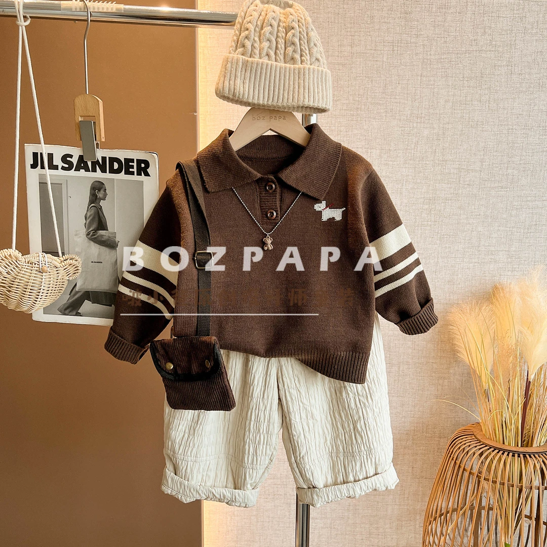 啵小爸【暖冬聚会】2025冬季新款男童宝宝休闲加厚POLO领毛衣