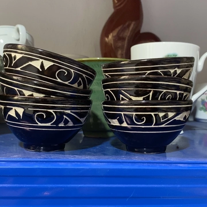 瓷片磁州窑黑刻茶盏六个