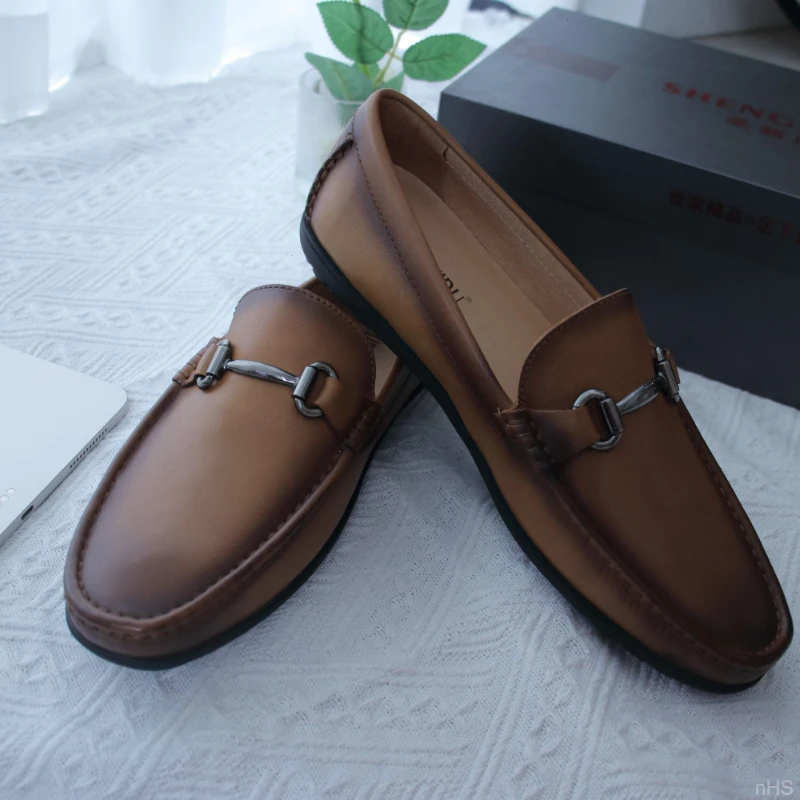 爆款商务透气男士牛皮休闲复古网红新款感豆豆鞋夏季品质潮款时尚