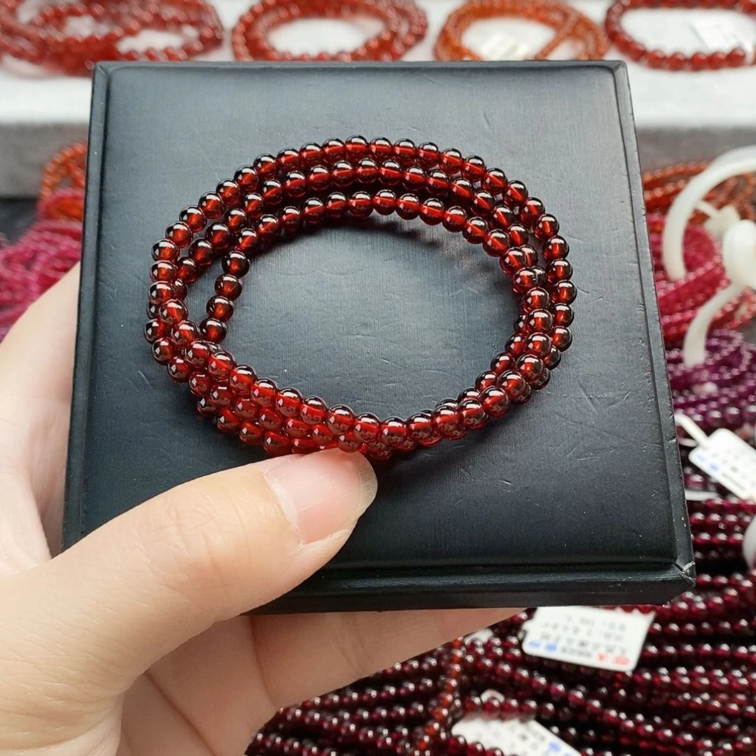 石榴石手链未镶嵌4.6mm鸽血红三圈精品