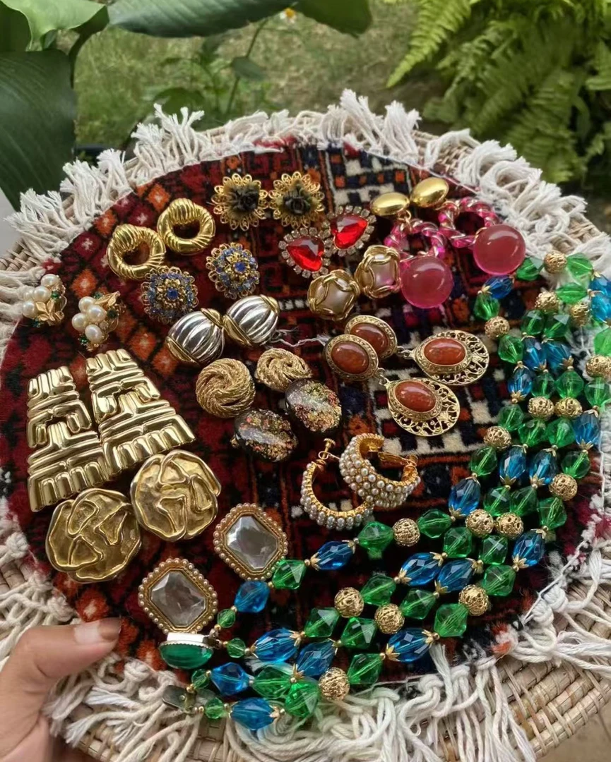 黄铜仿珍珠耳饰 中古vintage耳饰