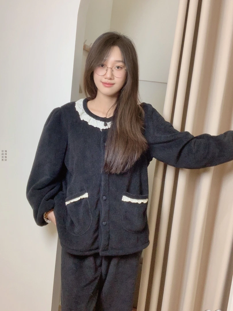 秋季2025新款杨梅绒保暖长袖睡衣女款加绒家居服套装休闲可外穿