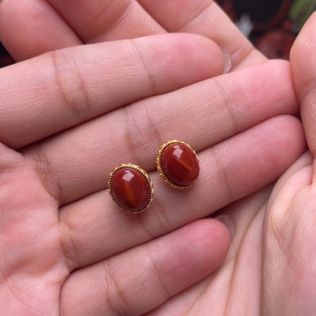 【闪购商品】南红玛瑙耳钉银S925镶嵌