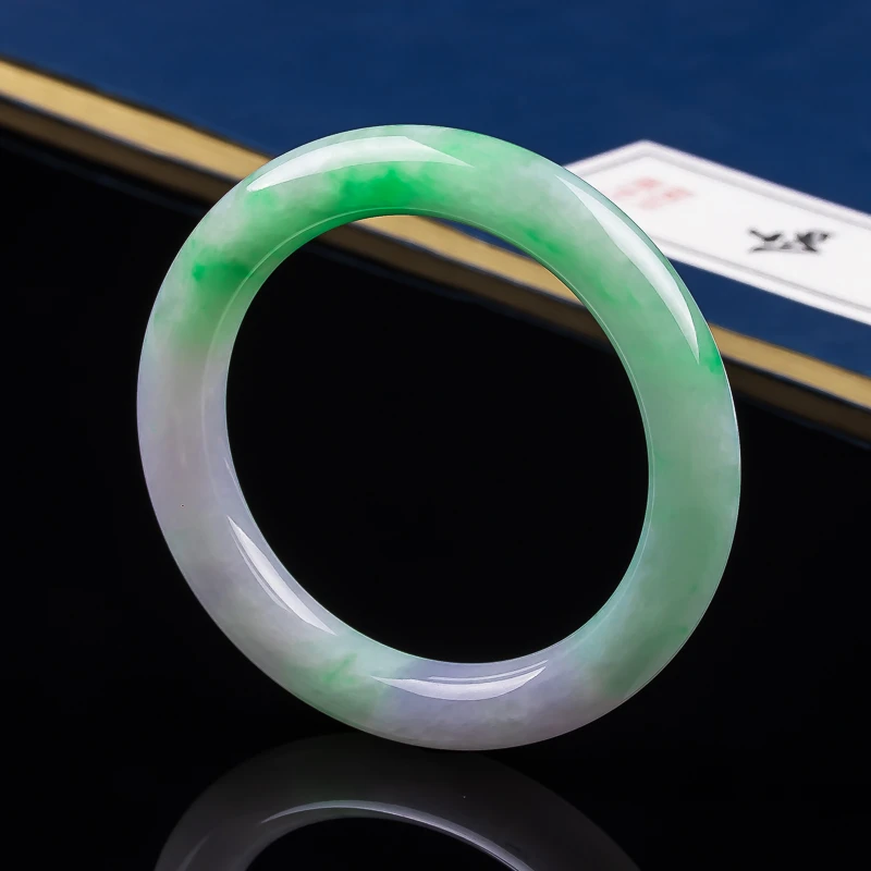 缅甸天然A货翡翠春彩圆条手镯上等翡翠玉手镯一半绿一半紫58.2mm