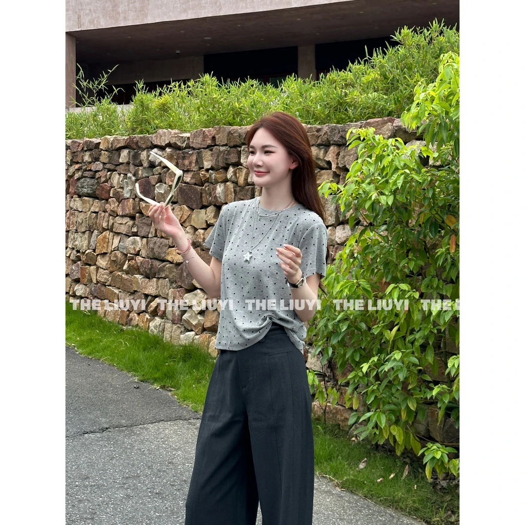 【LIUYI】简约圆领波点短袖T恤5812B5