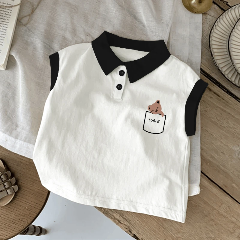 2025宝宝夏季Polo衫卡通印花上衣服男童女童洋气纯棉背心无袖T恤