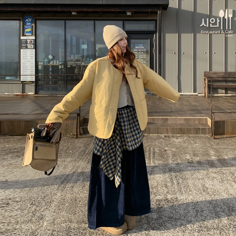 韩系ins极简风棉服阔腿裤2025冬季新款小众松弛感慵懒风保暖套装