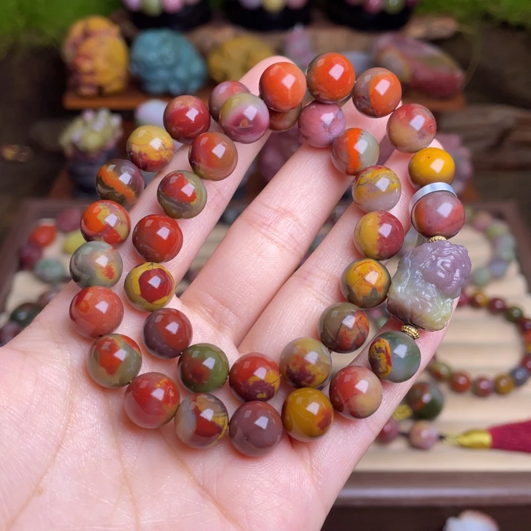玛瑙/玉髓合金手串盐源玛瑙彩浆包浆度母双圈