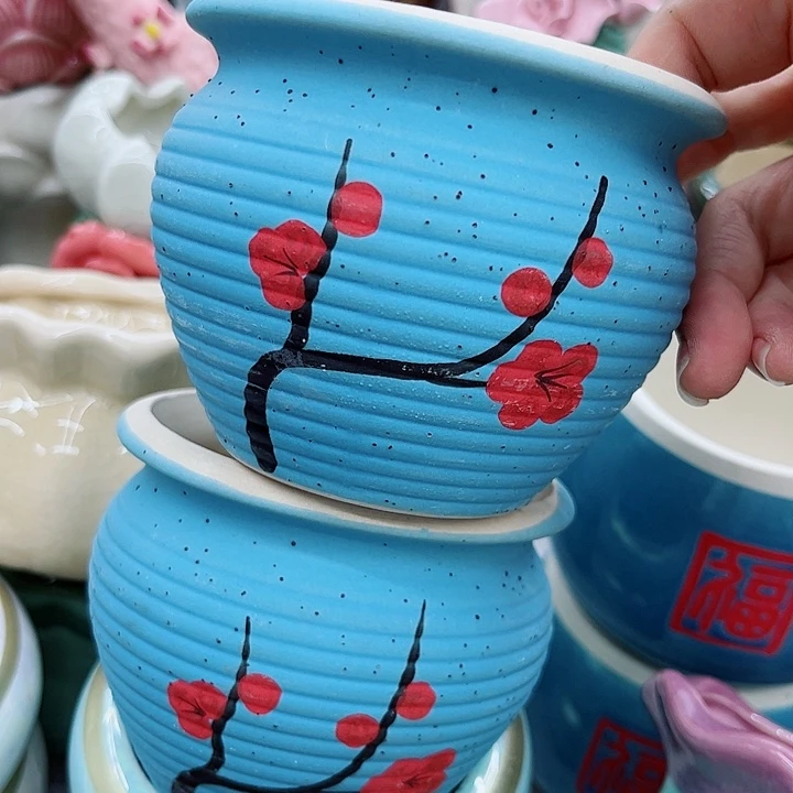 多肉绿植陶瓷花盆9.9包邮，有孔