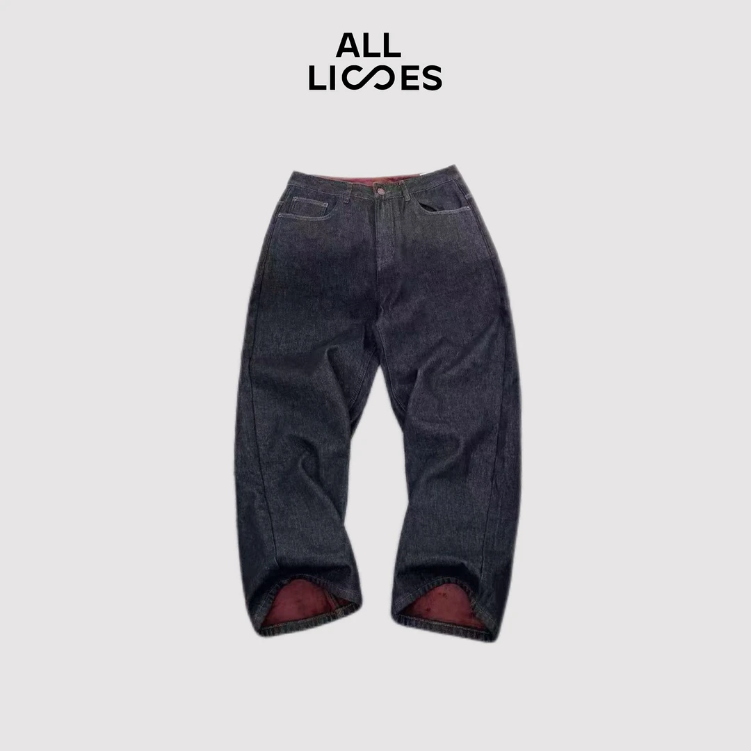 冬季定制红底A类baby绒原牛藏黑色硬壳牛仔裤T-00452