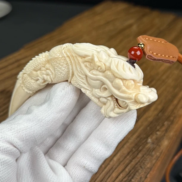 H87-85天然猛犸牙 雕刻龙牙尖 107mm支持鉴定 假一罚四