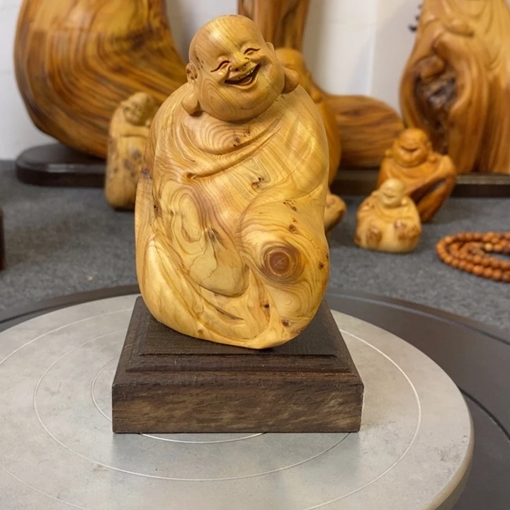 柏木太行崖柏弥勒佛摆件根雕工艺品