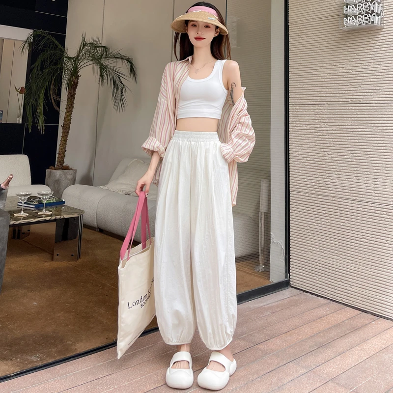 九分运动裤女2025夏季日系慵懒高腰山本裤休闲防晒束脚灯笼阔腿裤