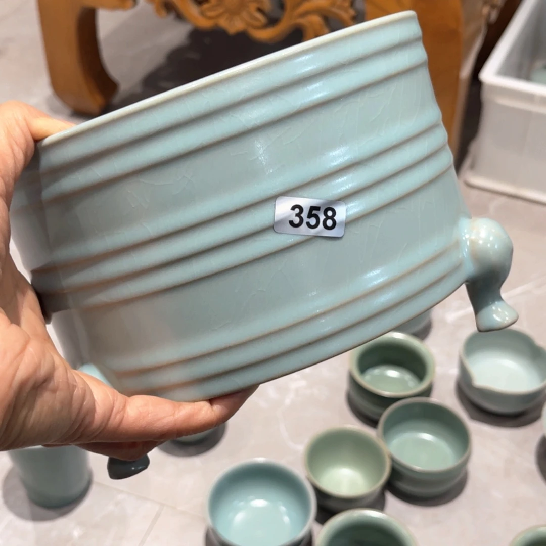 陶杯子仿古微瑕手工三足尊哈哈哈