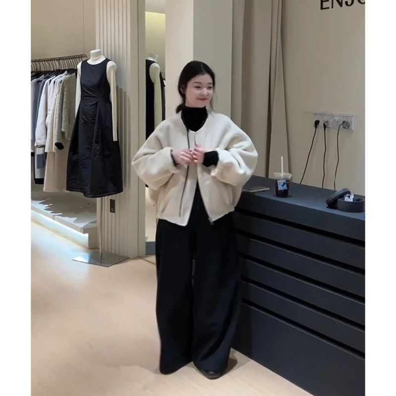 parkyeon高智感棒球服外套内搭打底上衣高腰阔腿休闲裤秋冬套装