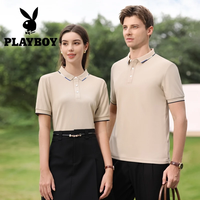 花花公子T恤夏季冰丝透气百搭翻领华夫格速干男士商务宽松POLO衫