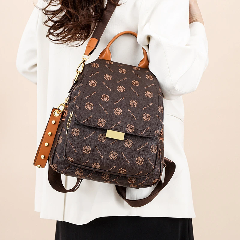 双肩包复古小众设计印花包包大容量休闲背包包