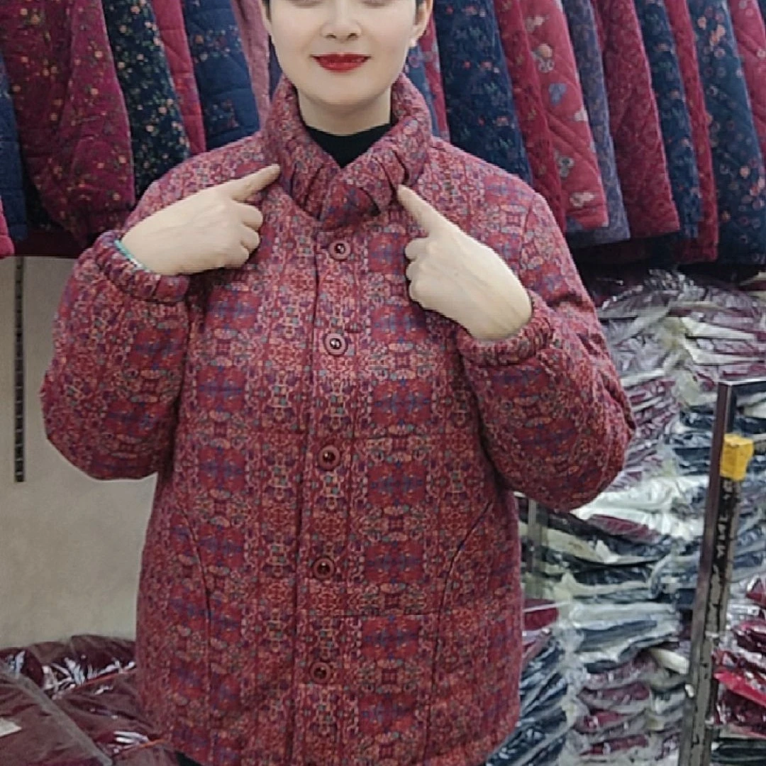 中老年女装冬季加厚碎花棉袄时尚保暖妈妈装国风奶奶装