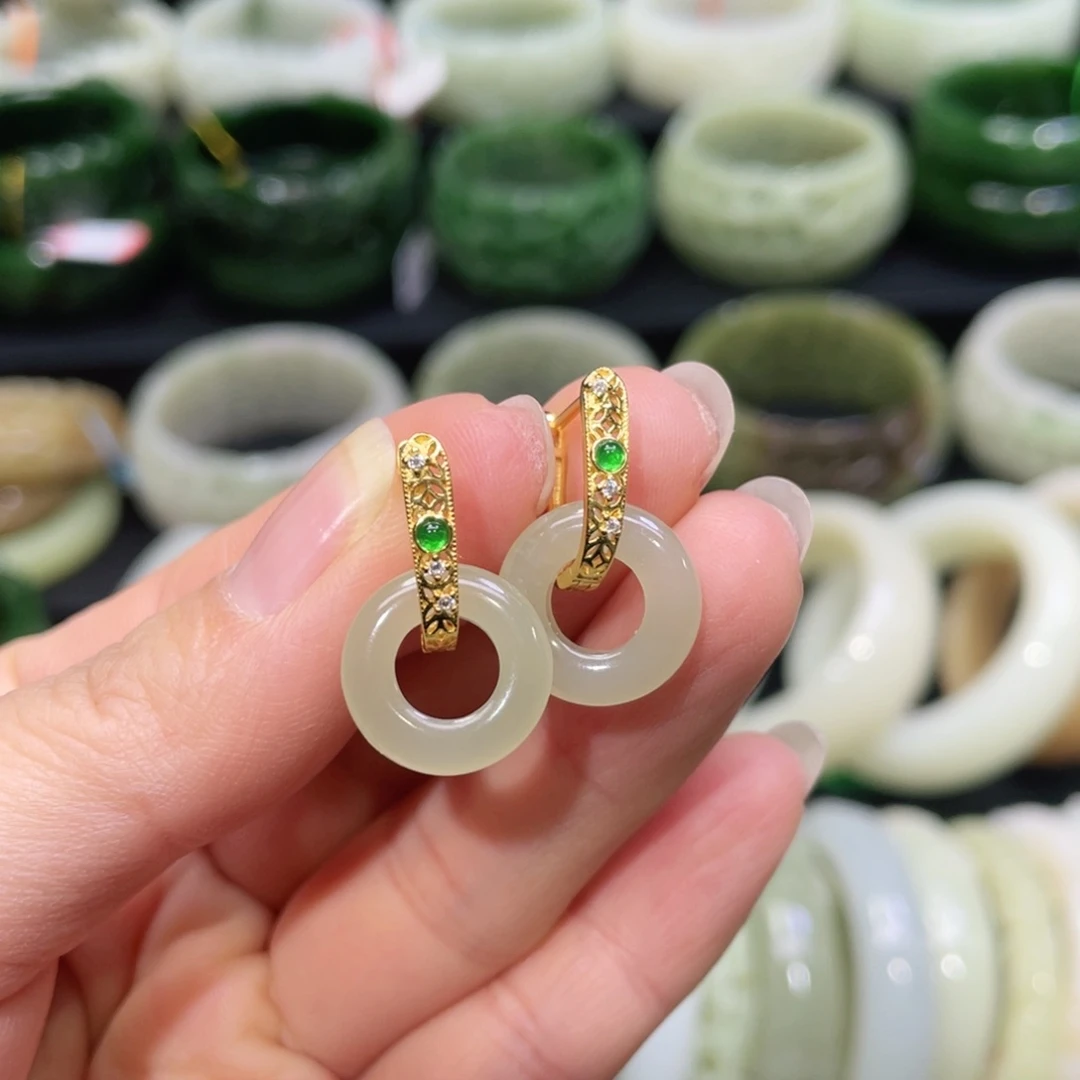 银S925镶嵌和田玉耳饰