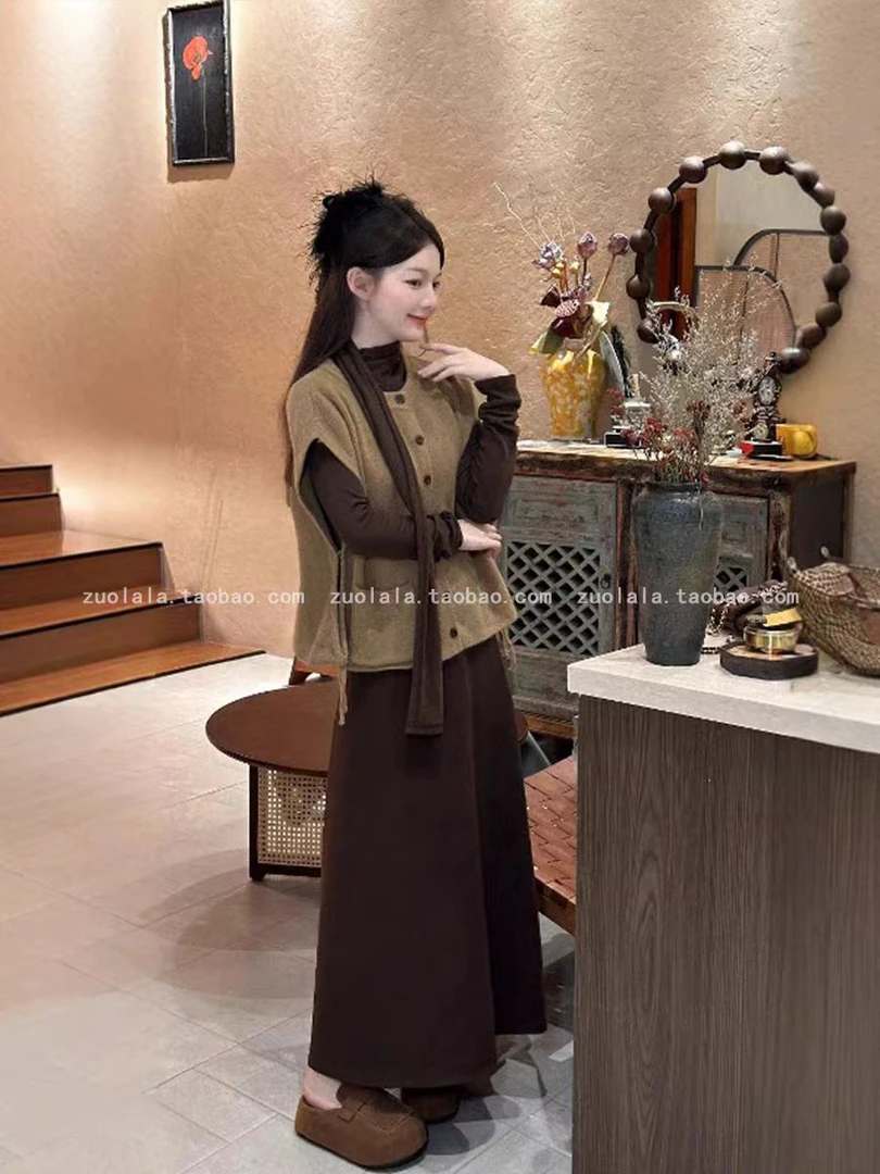 （看姐妹预约人数上新款式）新款韩版咖色美拉德套装