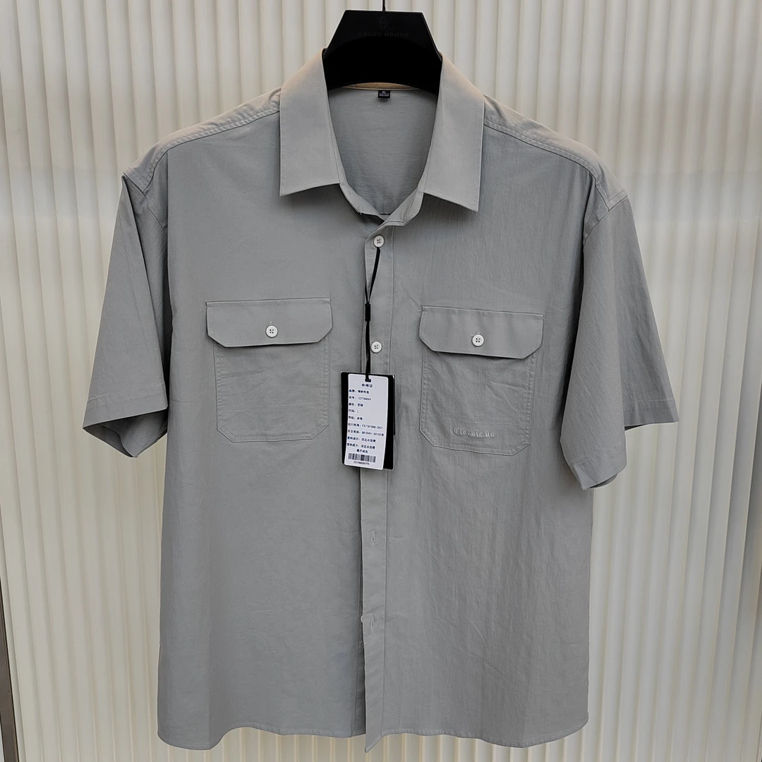 特价处理商场同款夏季男士薄款透气工装短袖衬衫宽松时尚休闲衬衣