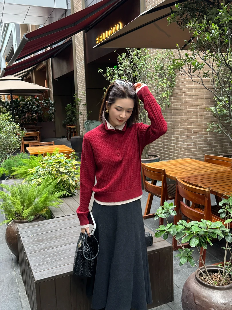 ANGELIAORIGINAL100%绵羊毛衫新款韩系半高领假两件保暖上衣#955