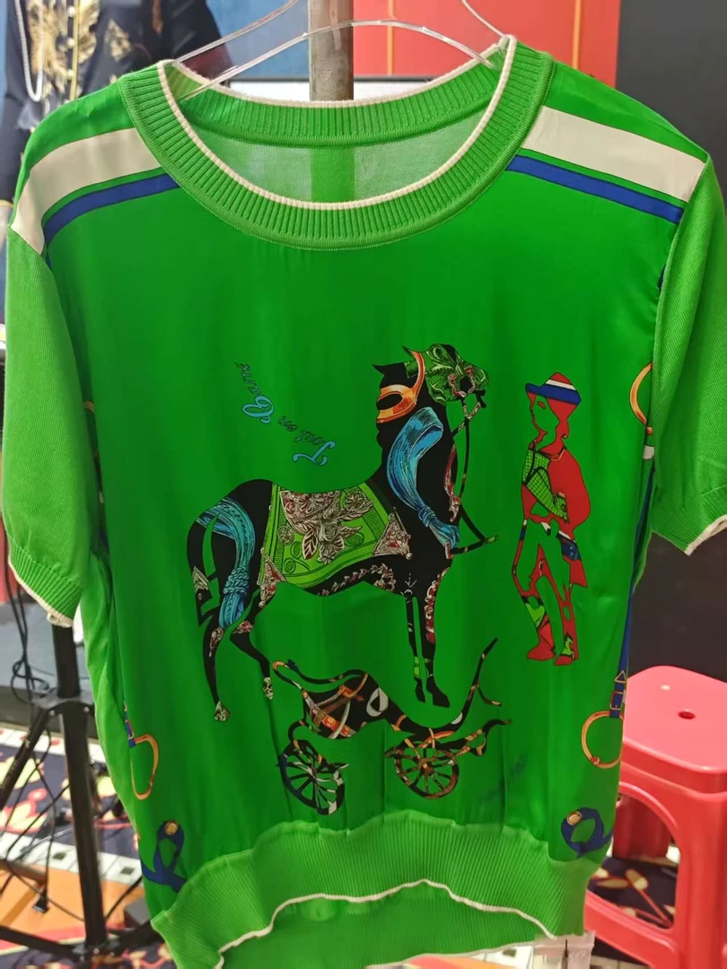 【129】春夏新品重奢桑蚕丝印花短袖时尚开衫气休闲通勤女上衣