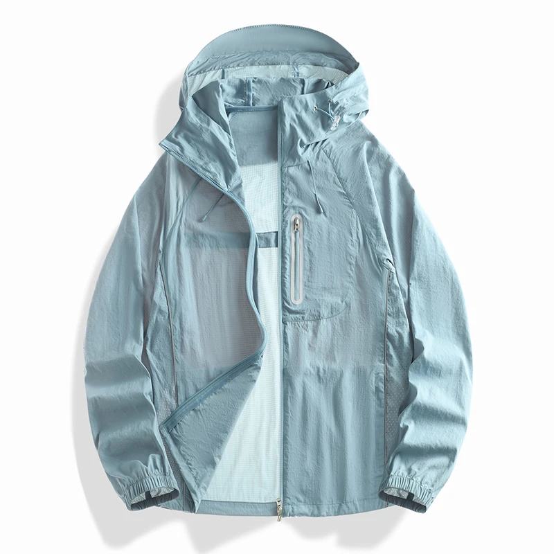 2025夏季冰丝防晒衣户外透气薄款连帽防紫外线防晒服男钓鱼外套男