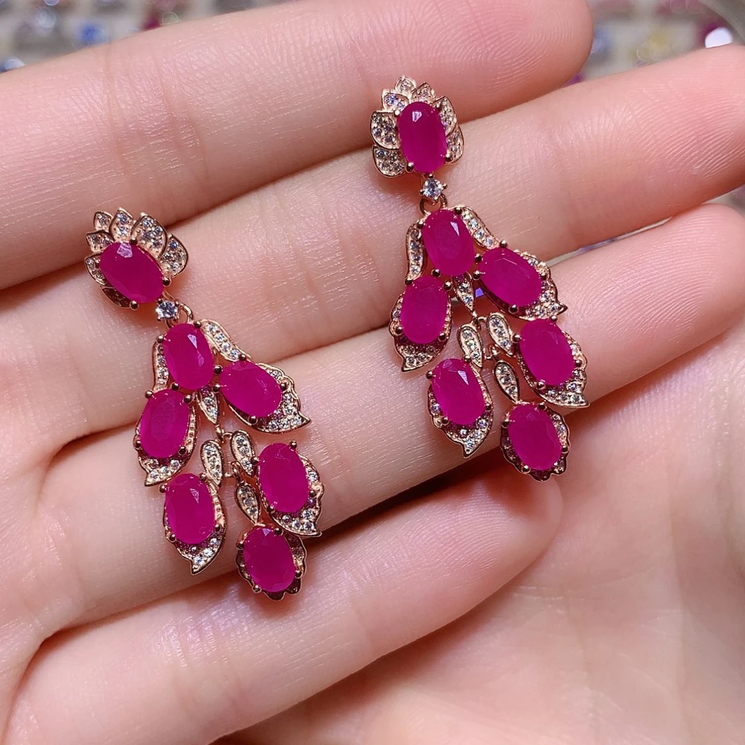 耳饰银S925镶嵌红宝石