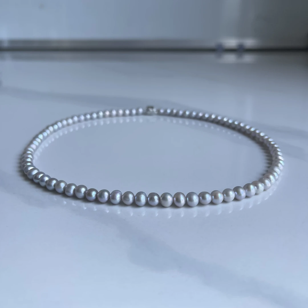 淡水珍珠项链5-6mm珀金灰冷色高级