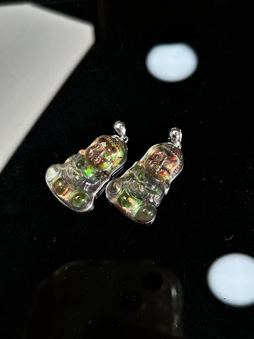 吊坠925银 【大美】斑彩宝宝佛雕刻吊坠 居明.  李